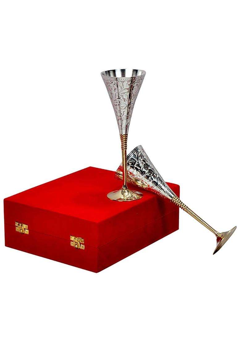 Jaipur Ace Silver Plated Brass Wine Goblet Wine Glasses Pieces Abs00023 Set of 2 - Indya