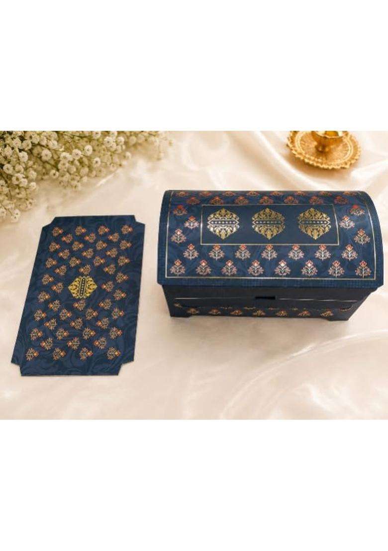 Satyam Kraft Blue 6 Pcs Royal Sandook Printed Curved Gift Hamper Box - Indya