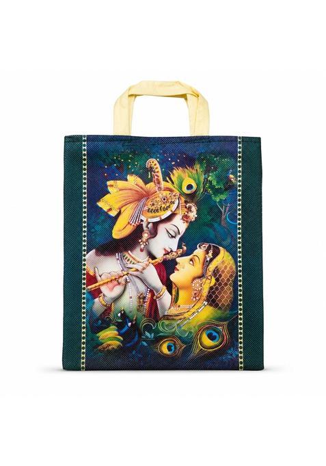 Keshava Fabrics Green Radha Krishna Printed Return Gift Bags for Wedding Birthday and Pooja
