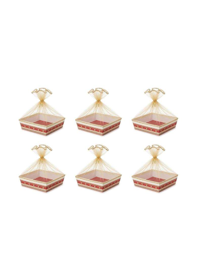 Taarmi Fancy Baskets 6 Large Square Dry Fruit Gifting Basket Wedding Hamper Basket Pack of 6 - Indya