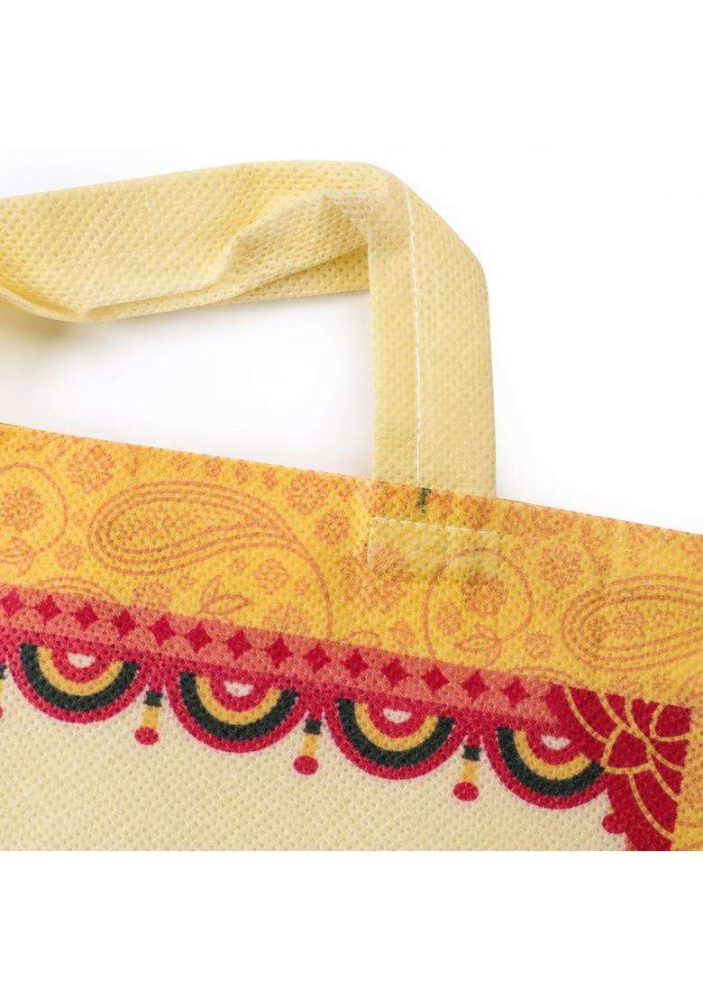 Keshava Fabrics Gold Maroon Lord Ganesha Vinayagar Printed Return Gift Bags for Wedding Birthday and Pooja - Indya