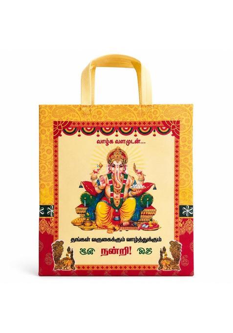 Keshava Fabrics Gold Maroon Lord Ganesha Vinayagar Printed Return Gift Bags for Wedding Birthday and Pooja
