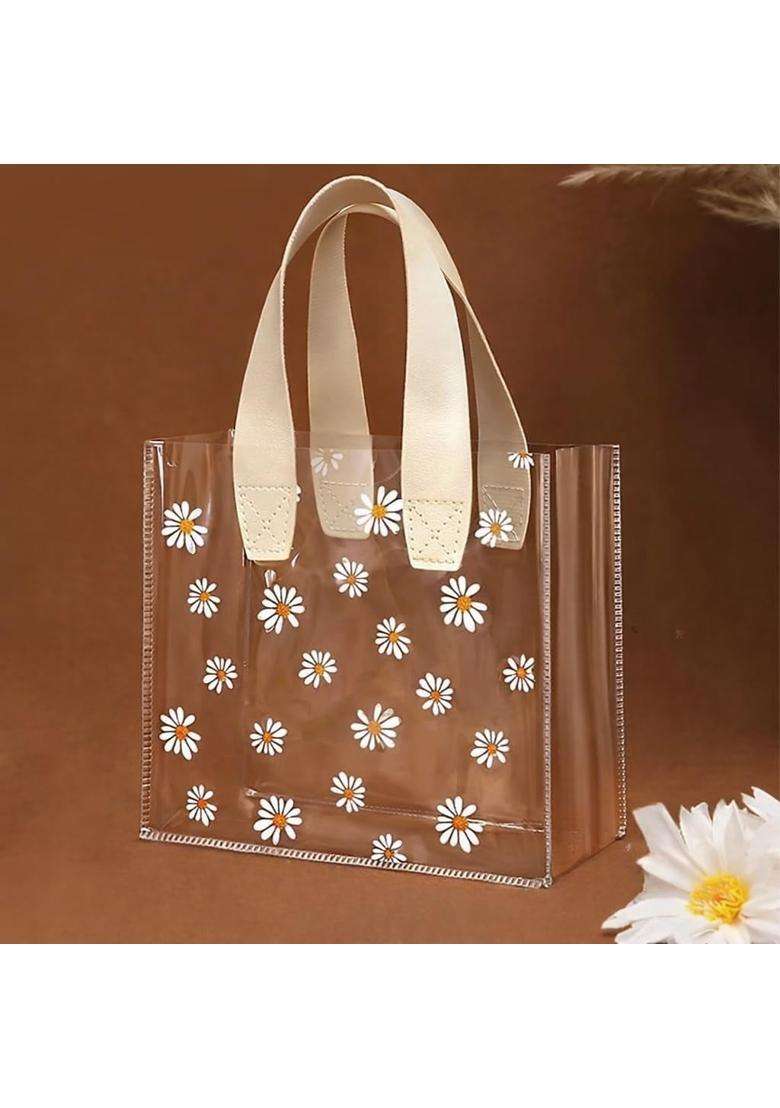 Satyam Kraft Cream 12 Pcs Transparent Reusable Leather Goodie Bags - Indya