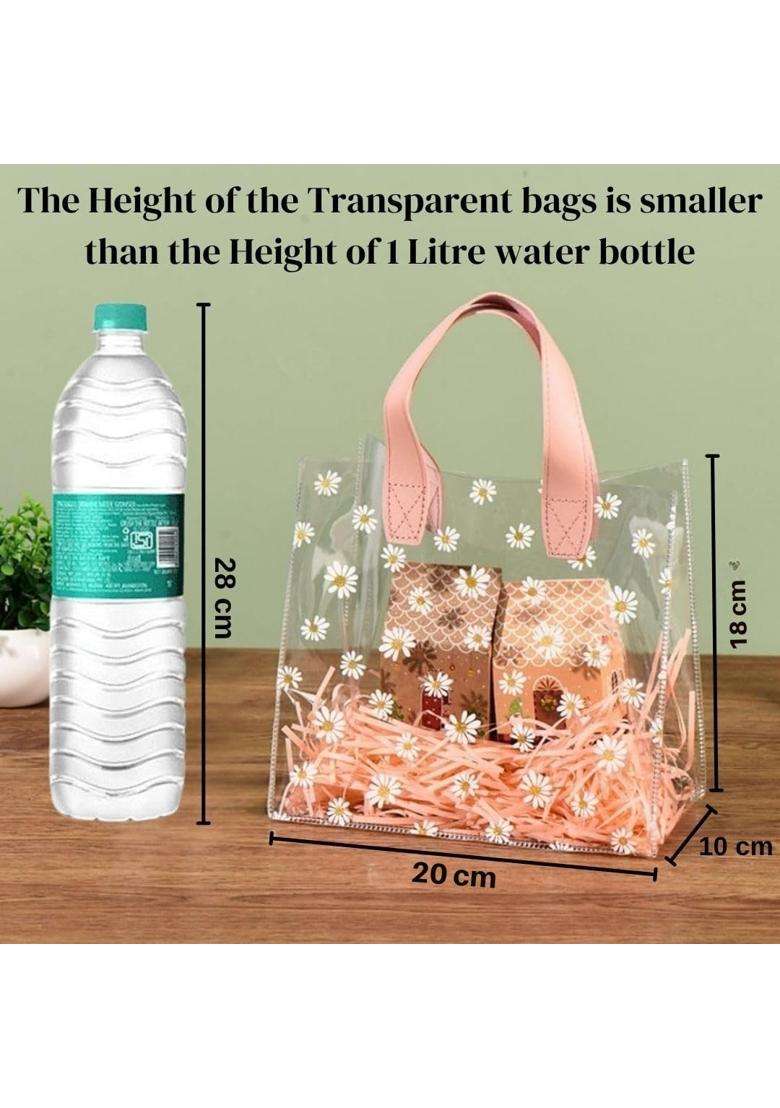Satyam Kraft Cream 12 Pcs Transparent Reusable Leather Goodie Bags - Indya