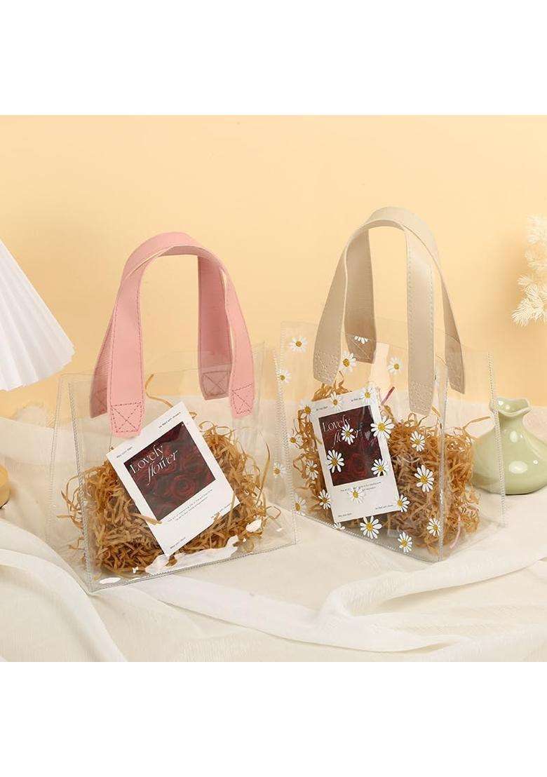 Satyam Kraft Cream 12 Pcs Transparent Reusable Leather Goodie Bags - Indya