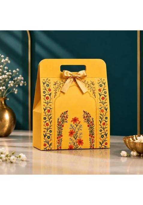 Satyam Kraft 12 Pcs Small Yellow Rajwadi Gift Hamper Box with Ribbon