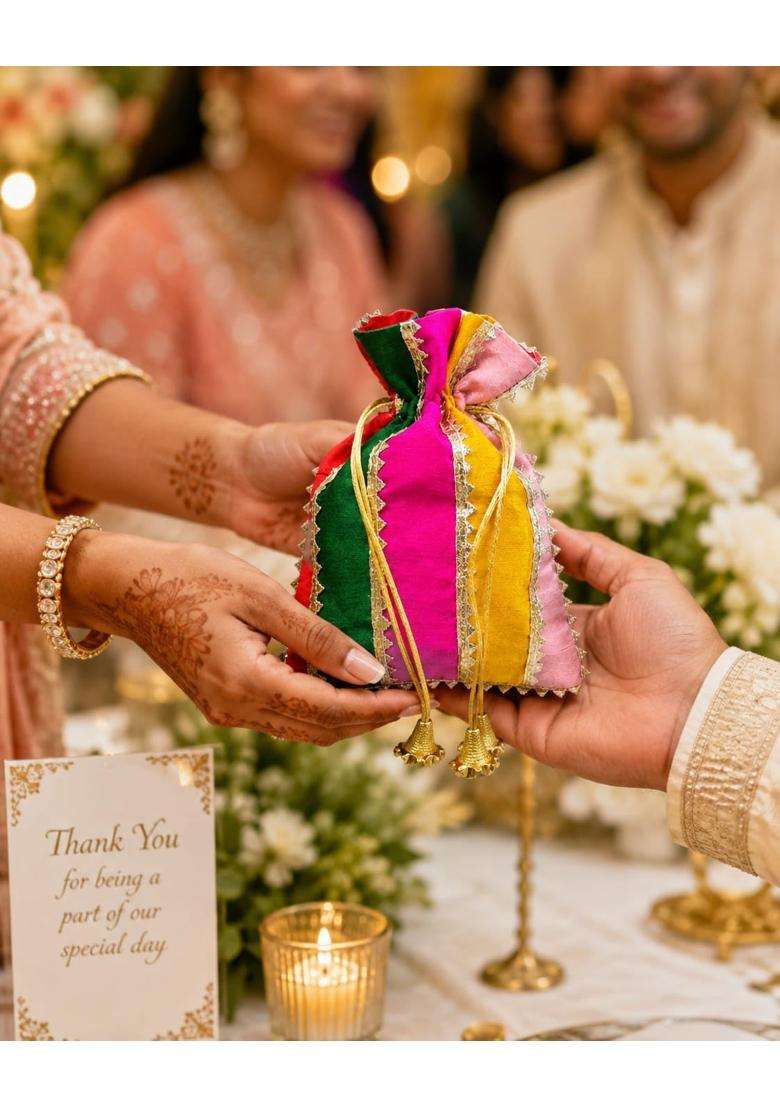 Shrim Aaradhya Multicolour Potli Bags for Wedding Return Gifts Potli Bags for Gifting - Indya