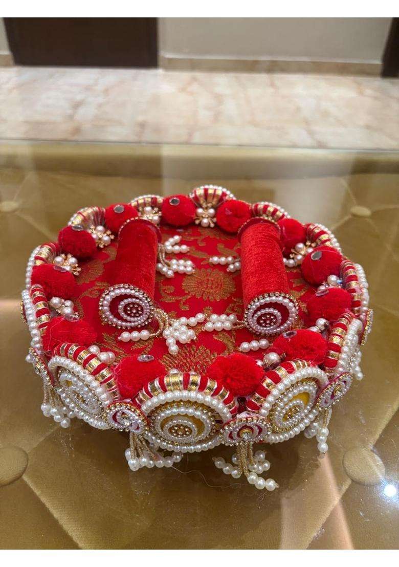 Aurikaa Red Multipurpose Decorative Singhason for God Idol Ring Platter and Pooja Thali - Indya