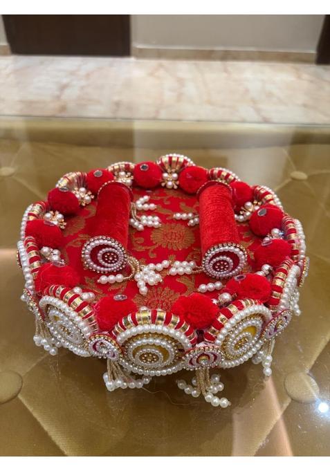 Aurikaa Red Multipurpose Decorative Singhason for God Idol Ring Platter and Pooja Thali