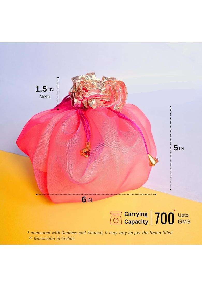Goldgiftideas Organza Fancy Tissue Potli Pouches Large Double Layer Premium Return Gift Bags - Indya