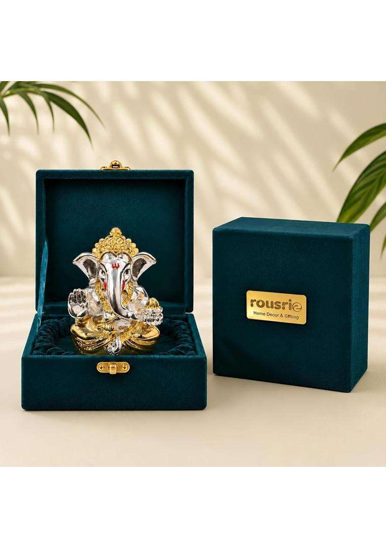 Rousrie 24K Gold and 999 Pure Silver Plated Ganesha Idol 2 and Half Inch Attracts Prosperity - Indya
