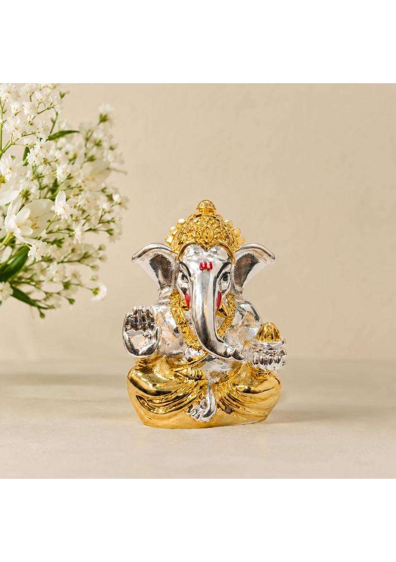 Rousrie 24K Gold and 999 Pure Silver Plated Ganesha Idol 2 and Half Inch Attracts Prosperity - Indya