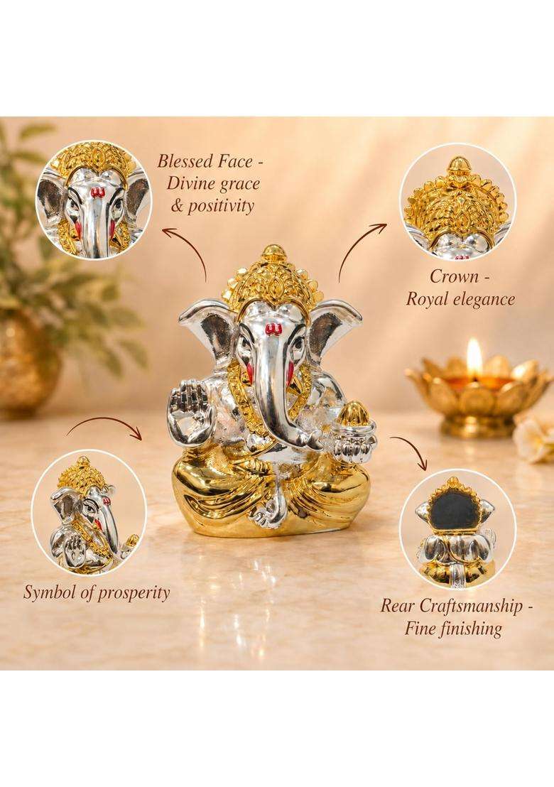 Rousrie 24K Gold and 999 Pure Silver Plated Ganesha Idol 2 and Half Inch Attracts Prosperity - Indya
