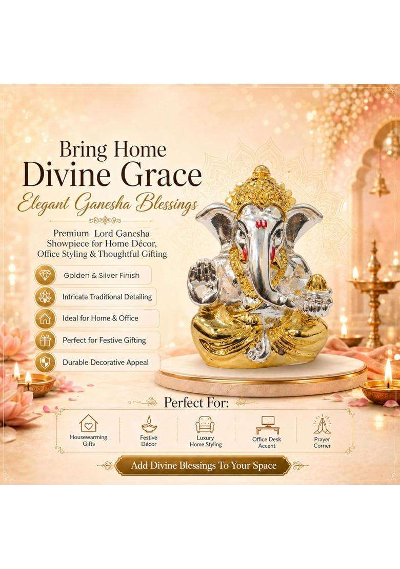 Rousrie 24K Gold and 999 Pure Silver Plated Ganesha Idol 2 and Half Inch Attracts Prosperity - Indya