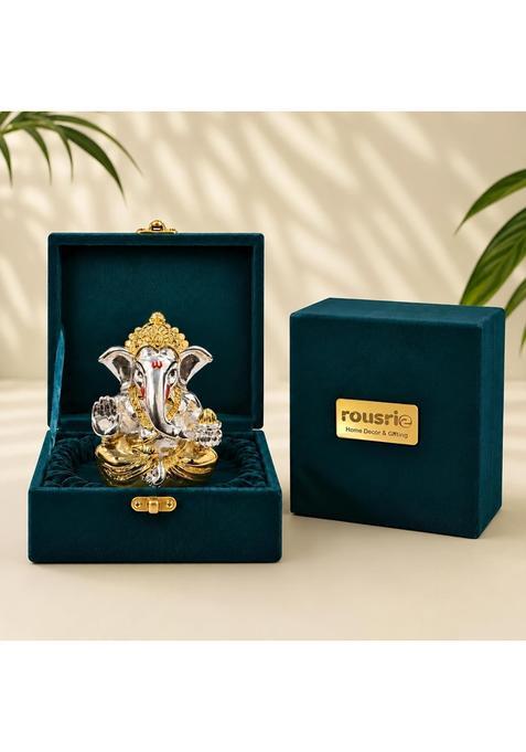 Rousrie 24K Gold and 999 Pure Silver Plated Ganesha Idol 2 and Half Inch Attracts Prosperity