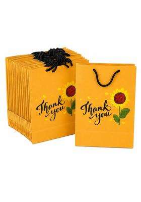 Bagyouup Yellow Thank You Gift Bags with Rope Handles Sunflower Design Paper Gift Bags Pack of 25