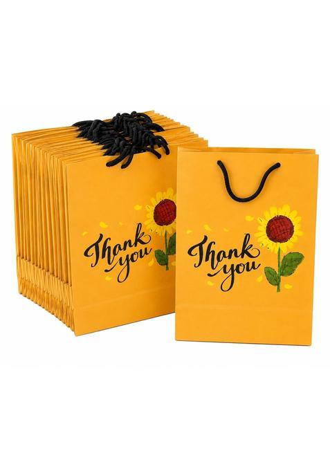 Bagyouup Yellow Thank You Gift Bags with Rope Handles Sunflower Design Paper Gift Bags Pack of 25