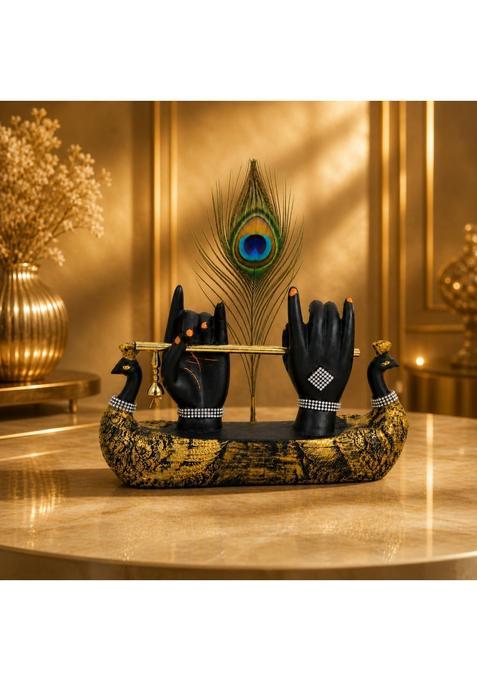 Craftvatika Krishna Hand Showpiece with Flute Peacock Feather Housewarming Gifts for New Home