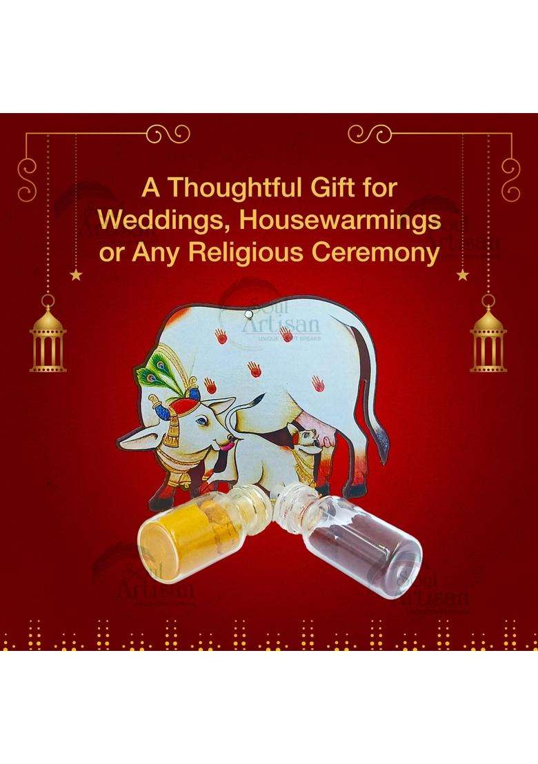 Soul Artisan Cow with Calf with Tilakam in Wish Bottle with Magnet for Thamboolam Return Gift Pack of 20 - Indya