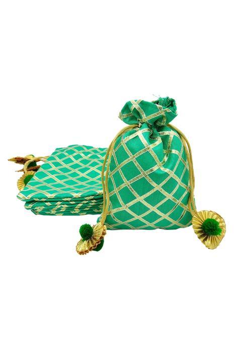 Brown Leaf 5X7 in Green Gotta Check Potli Bags Jewelry Pouch Best for Wedding Anniversary Party Supply Return