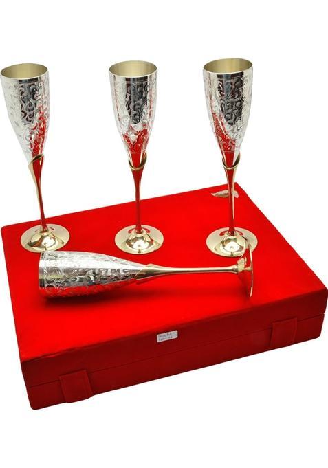 Jaipur Ace Silver Plated Brass Wine Goblet Set Decorative Wine Glasses Set of 4