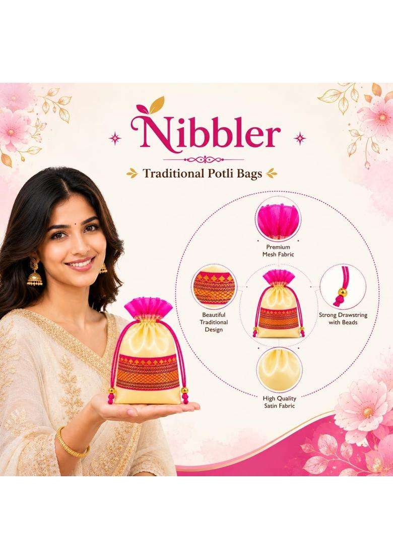 Nibbler Multicolor Traditional Potli Gift Bags for Return Gifts Shagun and Jewelry Storage Pack of 24 - Indya