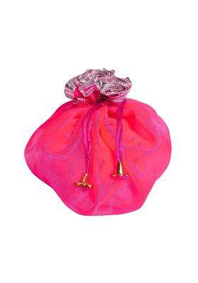Transbound 10 Pcs Reversible Round Organza Drawstring Potli Bags with Gota Lace for Weddings Return Gifts