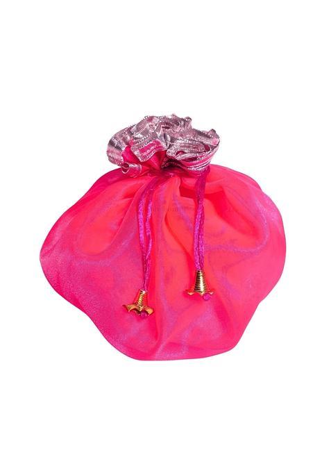 Transbound 10 Pcs Reversible Round Organza Drawstring Potli Bags with Gota Lace for Weddings Return Gifts