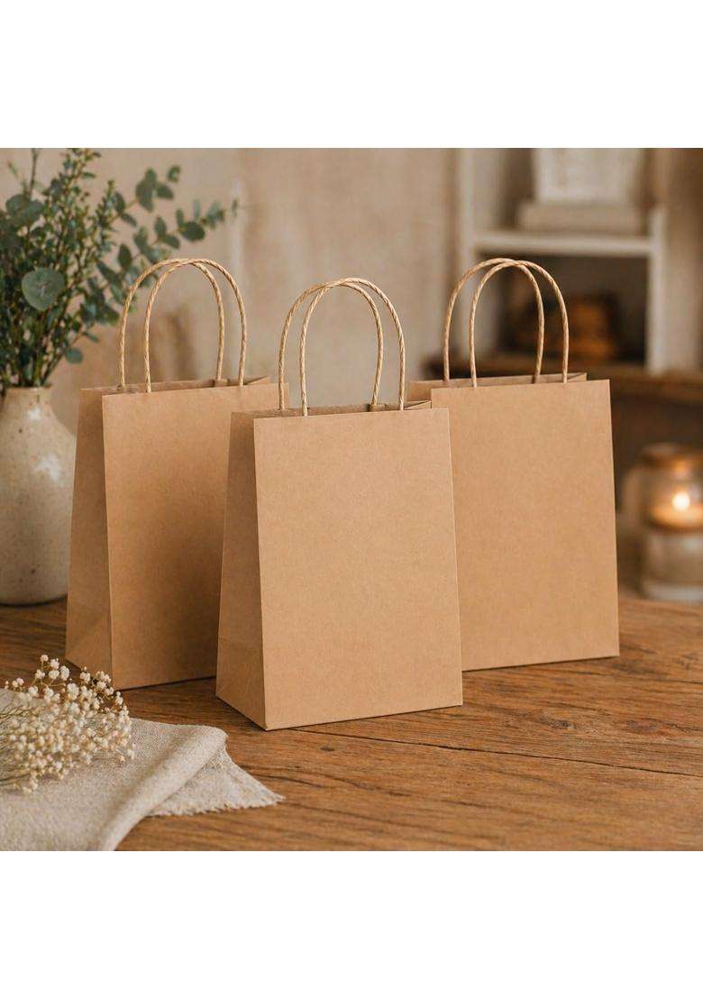 Satyam Kraft 50 Pcs Brown Lightweight Decorative Paper Bag with Handle - Indya