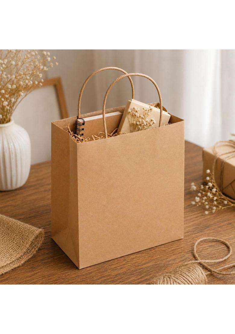 Satyam Kraft 50 Pcs Brown Lightweight Decorative Paper Bag with Handle - Indya
