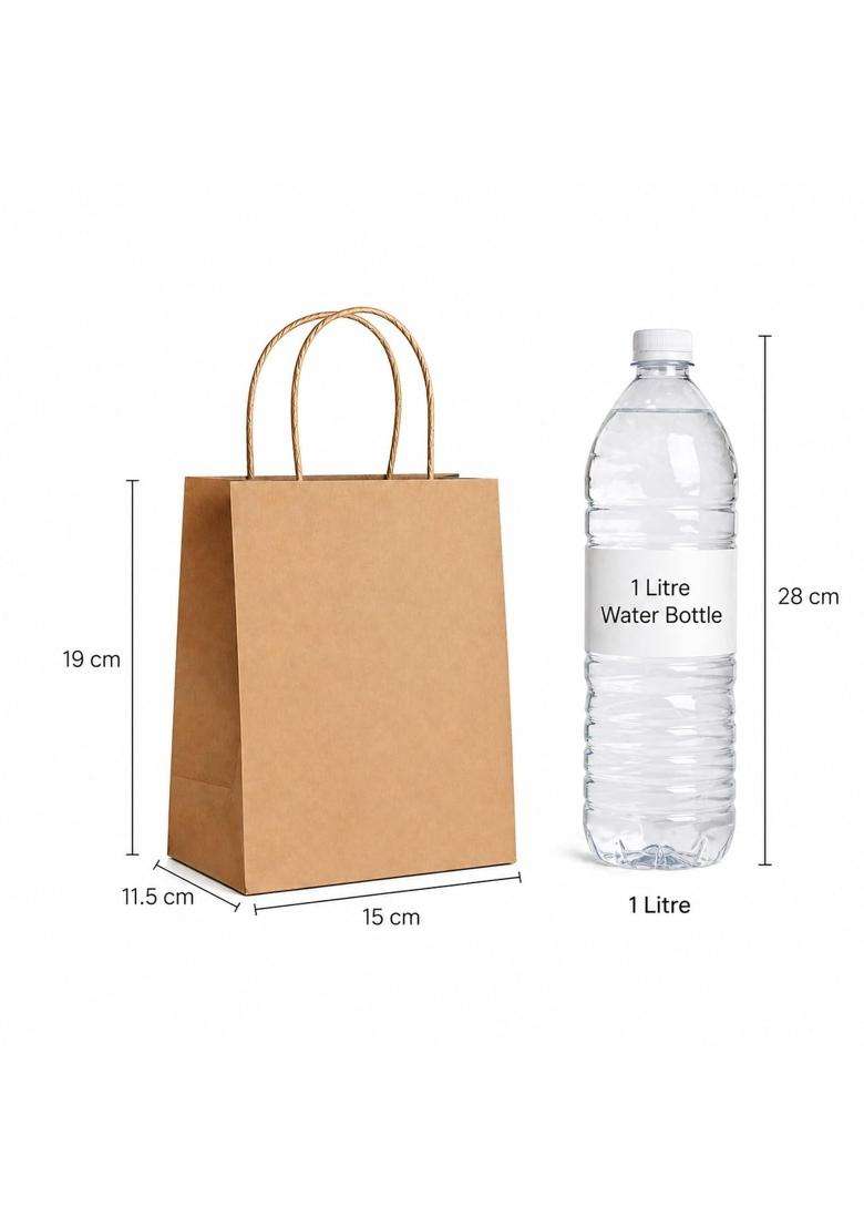 Satyam Kraft 50 Pcs Brown Lightweight Decorative Paper Bag with Handle - Indya