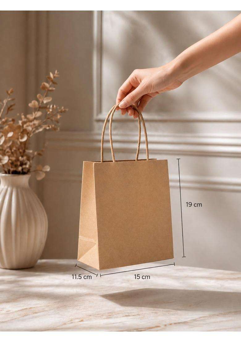 Satyam Kraft 50 Pcs Brown Lightweight Decorative Paper Bag with Handle - Indya