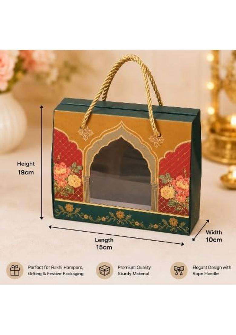 Satyam Kraft Multicolor 12 Pcs Small Royal Floral Window Hamper Box with Rope Handle - Indya