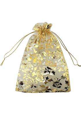 Classic Eco Friendly Bags Gold DNY 50 Pcs Potli Bags Organza Pouches 6x8 with Drawstring Small Potli Bags