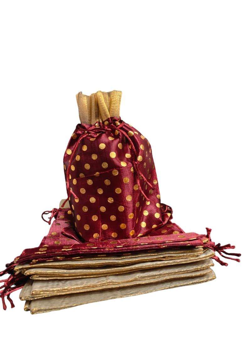 3A Featuretail 12 Inch X 8 Inch Drawstring Bags Pouches Potli for Gift Wedding Return Gift Jewelry Packaging - Indya
