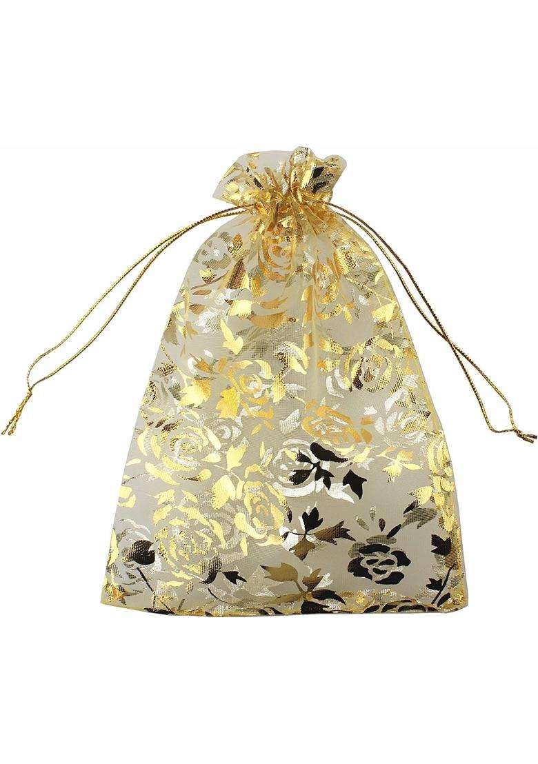 Classic Eco Friendly Bags Gold DNY 50 Pcs Potli Bags Organza Pouches 5x7 Inches with Drawstring Small Potli - Indya