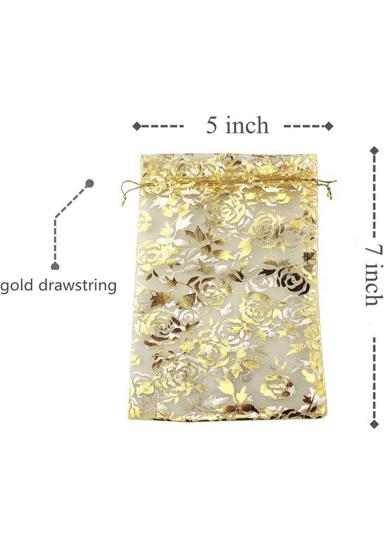 Classic Eco Friendly Bags Gold DNY 50 Pcs Potli Bags Organza Pouches 5x7 Inches with Drawstring Small Potli - Indya
