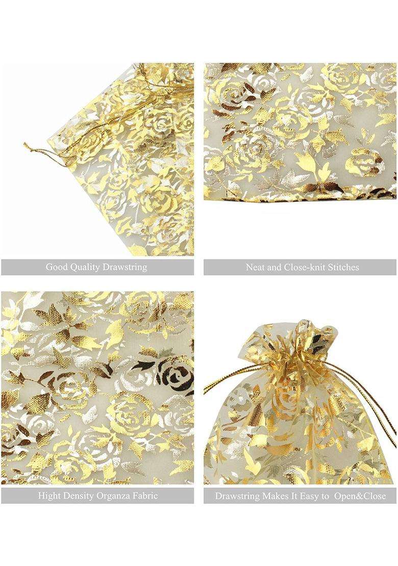 Classic Eco Friendly Bags Gold DNY 50 Pcs Potli Bags Organza Pouches 5x7 Inches with Drawstring Small Potli - Indya
