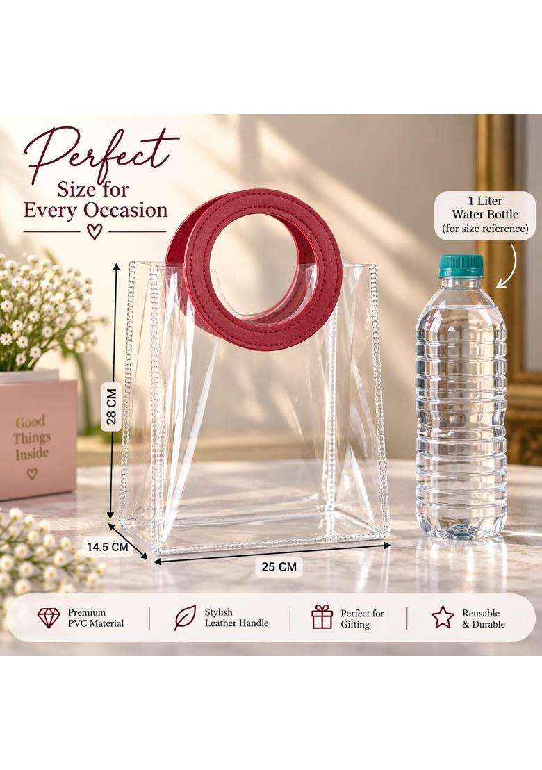 Satyam Kraft 6 Pcs Transparent Reusable Leather Goodie Bags - Indya