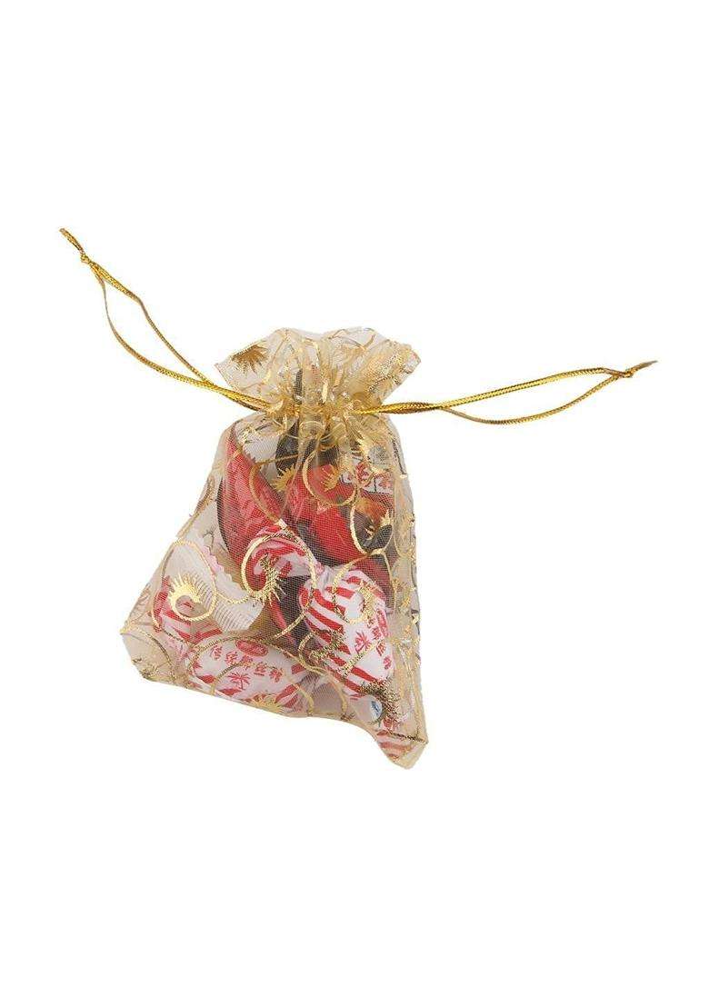 DMS Retail Printed Golden Organza Bag Pouches Organza Return Gift Bags Pack of 100 - Indya