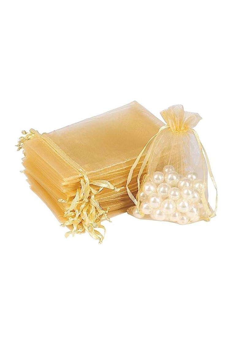 Swastikart 13X18 Cms Sheer Organza Bags Golden Wedding Favor Bags Jewelry Gift Bags for Party Pack of 50 - Indya
