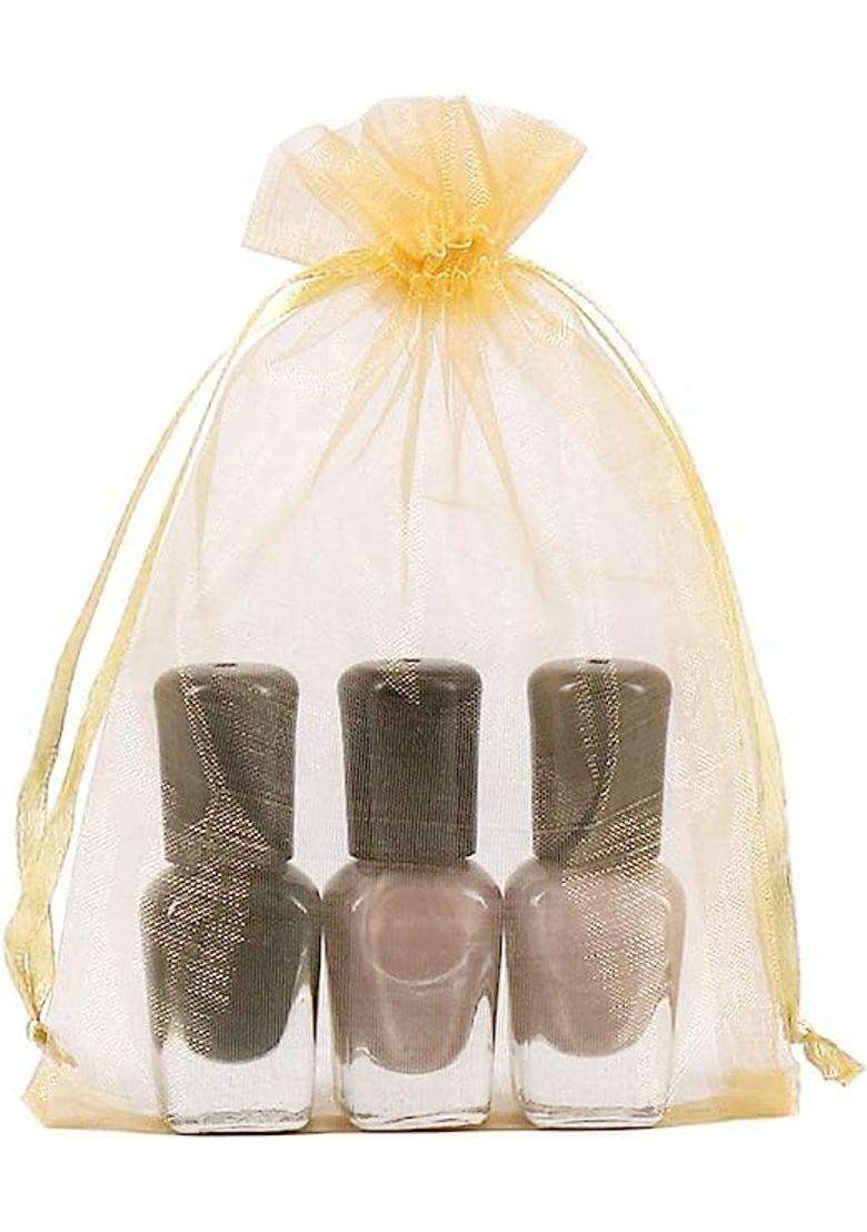 Swastikart 13X18 Cms Sheer Organza Bags Golden Wedding Favor Bags Jewelry Gift Bags for Party Pack of 50 - Indya