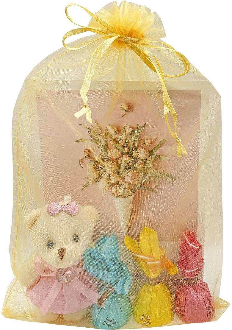 Swastikart 13X18 Cms Sheer Organza Bags Golden Wedding Favor Bags Jewelry Gift Bags for Party Pack of 50 - Indya
