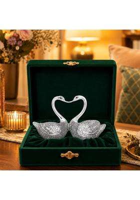 Dev Aastha Silver Plated Love Bird Pair Idol for Home Decor Decorative Bird Showpiece for Living Room