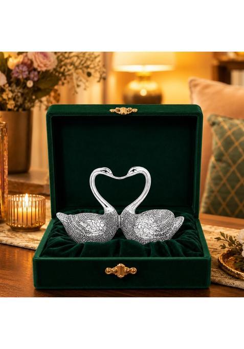 Dev Aastha Silver Plated Love Bird Pair Idol for Home Decor Decorative Bird Showpiece for Living Room