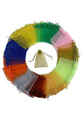 DMS Retail Organza Drawstring Pouch Bags Wedding Return Gift Favor Dryfruit Packing Pouch 10X15 CMS Pack of 100