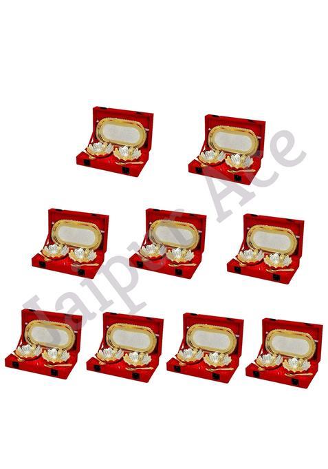 Designox Gold and Silver Plated Bowl with Tray and Spoon Set 5 Piece Best for Birthday Anniversary Pack of 9
