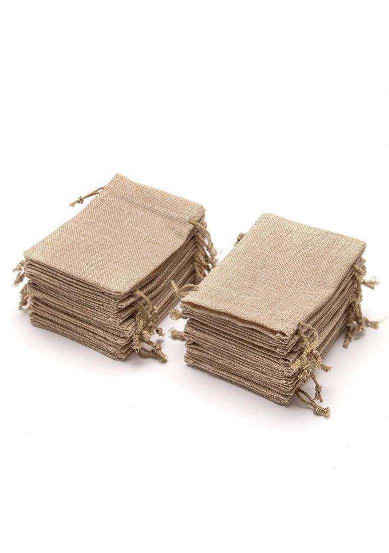 Lifekrafts Linen Brown Jute Pouches Adjustable Drawstring - Indya