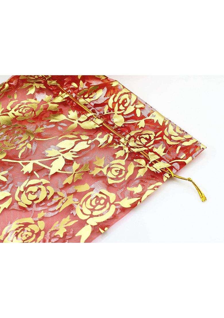 Classic Eco Friendly Bags Red DNY 50 Pcs Potli Bags Organza Pouches 5x7 Inches with Drawstring Small Potli - Indya