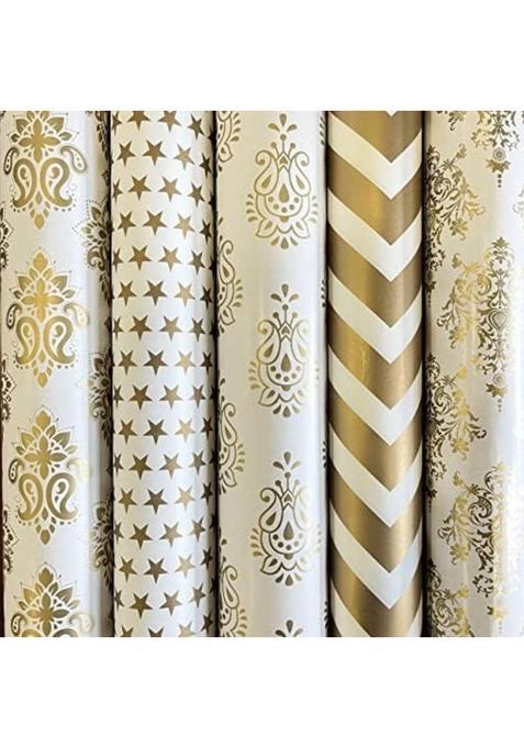 Satyam Kraft 20 Pcs White and Golden Premium Design Gift Wrapping Paper for Him Her Gift Packing Sheets